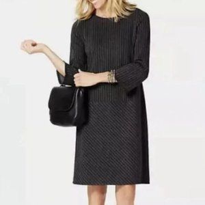 J. Jill Ponte Gray White Pinstriped Long Sleeve A-Line Dress - size L NWT
